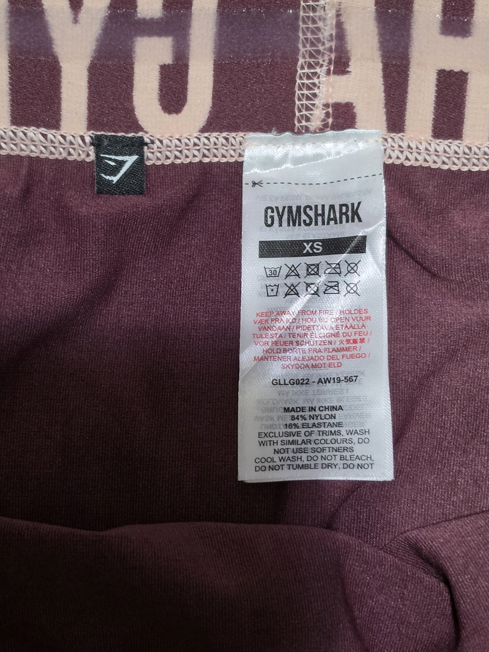 Gymshark Burgundy Leggings with Light Pink Logo Waistband - Picture 3 of 4